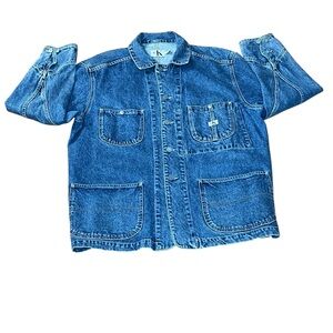 VINTAGE CALVIN KLEIN CK Denim Barn Chore Coat Mens Unisex Med. Wash Loose Fit M